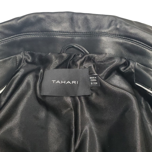 Tahari Womens Double-Breasted Genuine Leather Jacket Black Small - Picture 10 of 10